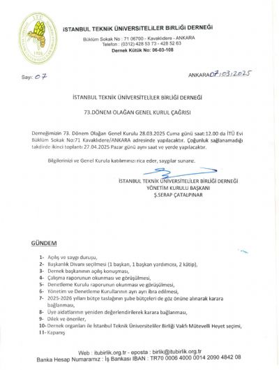 73. Dönem Genel Kurul Çağrısı