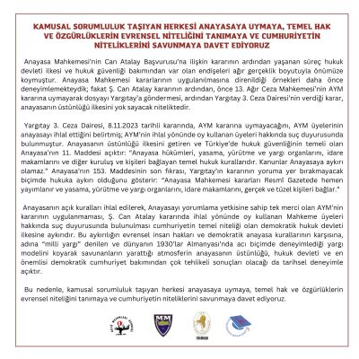 Herkesi Anayasaya uymaya davet ediyoruz
