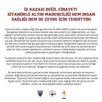 Siyanürlü Altın Madenciliği Hem İnsan Hem de Çevre İçin Tehdittir