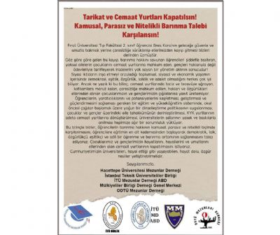 Tarikat ve Cemaat Yurtları Kapatılsın
