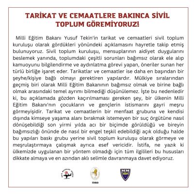 Tarikat ve Cemaatlere Bakınca Sivil Toplum Görmüyoruz